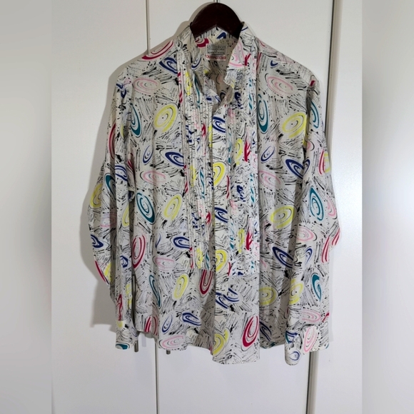 L&M Vintage Fashions Shirt Men's Large Tuxedo Style Outrageous Multicolored - Picture 1 of 7